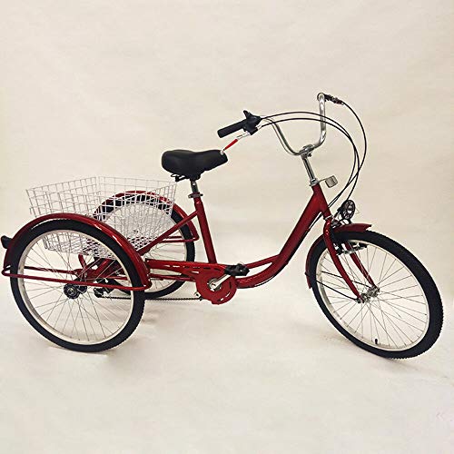 MINUS ONE Triciclo para Adultos Adulto Triciclo Bicicleta con 3 Ruedas Senior Wheel Cargo Bicicleta 24" Shimano 6-Speed Shifter con luz, Rojo