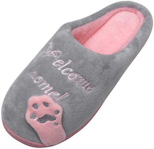 Mishansha Hombre Mujer Zapatillas de Casa para Invierno Otoño, con Forro de Felpa y Suela Dura, Cómodas/Blanditas/Mulliditas y Calentitas(048 Gris, 39/40 EU - Tamaño del Fabricante: 40/41 CN)