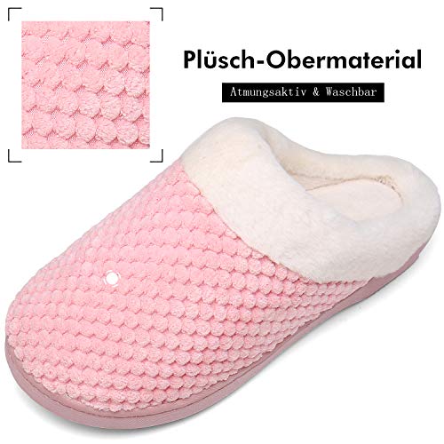 Mishansha Hombre Zapatillas Casa Invierno de Espuma Viscoelástica Antideslizantes CáLido Pantuflas Mujer de Interior y Exterior Rosado, Gr.38/39 EU