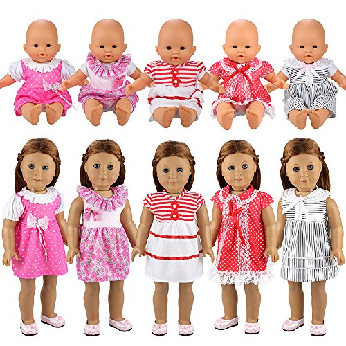 Miunana Vestidos Muñecas Verano Casual Ropas Fashion para 14- 18 Pulgadas Muñeca bebé 35 -45 cm Doll 18 Pulgadas American Girl Doll (5x Vestidos Muñeca)