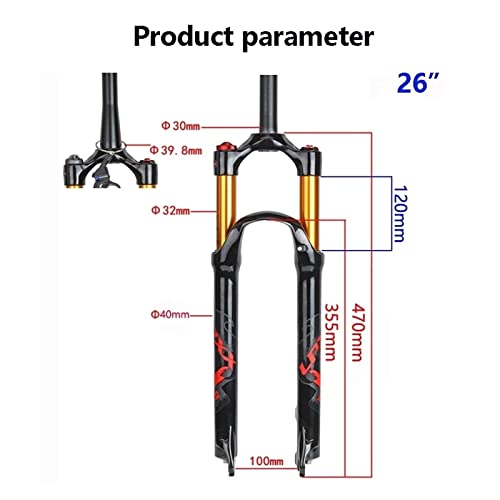 MJCDNB Horquilla de Aire MTB cónica/Recta 26"/ 27,5" / 29"Horquillas Ligeras de aleación de Aluminio y magnesio Air con Bloqueo Manual/Remoto Tubo Dorado + Letrero Verde CN (Color: Manual cónico,