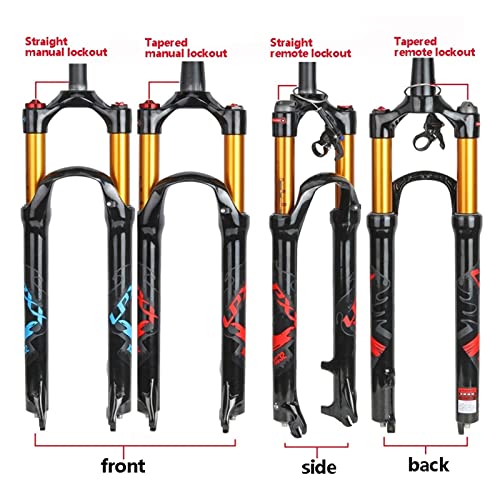 MJCDNB Horquilla de Aire MTB cónica/Recta 26"/ 27,5" / 29"Horquillas Ligeras de aleación de Aluminio y magnesio Air con Bloqueo Manual/Remoto Tubo Dorado + Letrero Verde CN (Color: Manual cónico,
