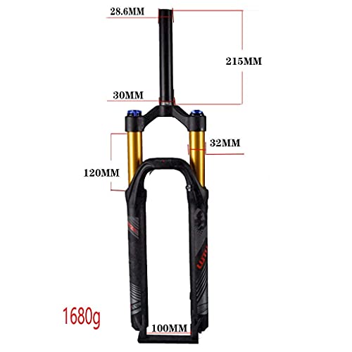 MJCDNB Horquilla de Bicicleta de montaña 26/27,5/29 Pulgadas Horquilla de Bicicleta MTB Horquilla de suspensión neumática Freno de Disco QR 105mm Viaje Recto 1-1/8"HL/RL