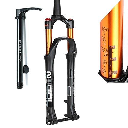 MJCDNB Horquilla de suspensión de Bicicleta MTB Air, Horquilla de suspensión de Bicicleta de 26/27,5/29 Pulgadas, Cono de 1-1/2", Eje pasante de 15mm, Carrera de Freno de Disco de 120mm