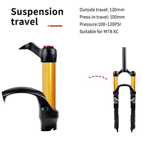 MJCDNB Horquilla de suspensión MTB de aleación de magnesio para Bicicleta de 26/27,5/29 Pulgadas, Horquillas de Aire de aleación para Bicicleta de montaña para Bicicleta MTB XC Offroad