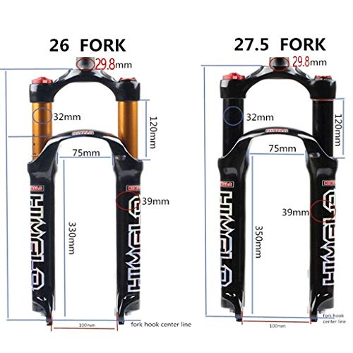 MJCDNB Horquilla de suspensión neumática MTB 26/27,5/29 Pulgadas aleación de magnesio Horquilla Delantera de Bicicleta de montaña Recta 1-1/8"Rueda QR 1720g