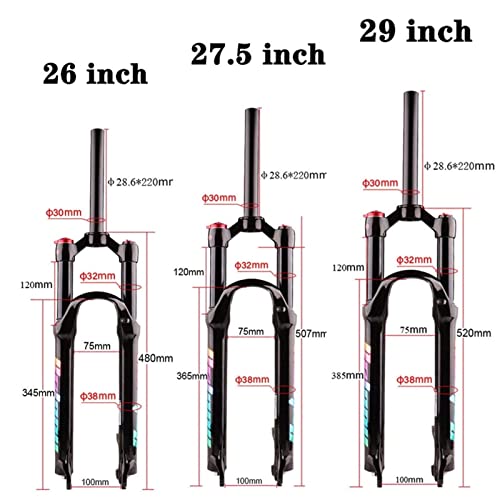 MJCDNB Horquilla de suspensión neumática MTB para Bicicleta 26/27,5/29, Horquilla Delantera de Bicicleta de montaña de aleación de Aluminio Ultraligera, Tubo Recto QR 9mm