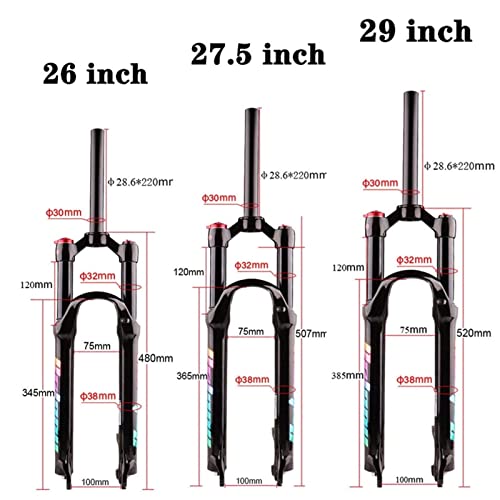 MJCDNB Horquilla de suspensión neumática MTB para Bicicleta 26/27,5/29, Horquilla Delantera de Bicicleta de montaña de aleación de Aluminio Ultraligera, Tubo Recto QR 9mm