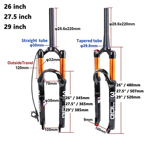 MJCDNB Horquilla de suspensión neumática para Bicicleta MTB 26 27,5 29 Pulgadas, para MTB, Bicicletas Todo Terreno XC, Amortiguador de Ciclismo de Descenso