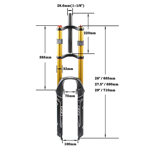 MJCDNB Horquilla de suspensión para Bicicleta de montaña 26"27,5 Pulgadas 29 Er, Doble Hombro Amortiguador de Aceite Amortiguador Recorrido de absorción Efectivo: 130 mm