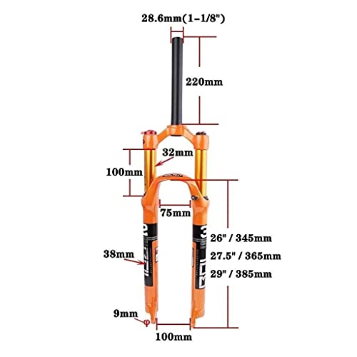 MJCDNB Horquilla de suspensión para Bicicleta MTB 26"27.5" 29"1-1/8" Recorrido: 100 mm Control de Hombro y Bloqueo Remoto Naranja