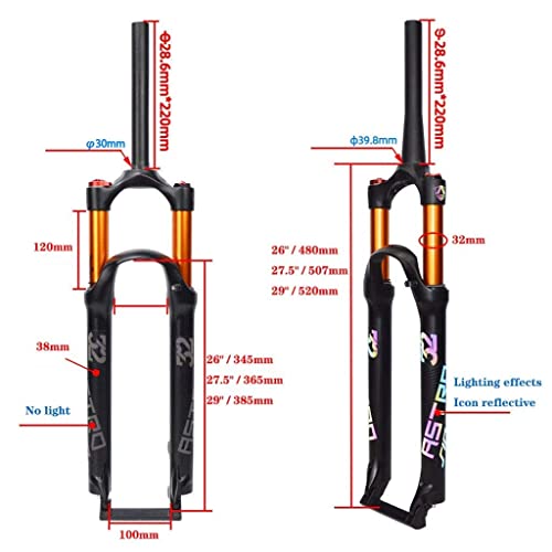 MJCDNB Horquilla Delantera de Bicicleta de montaña de aleación de magnesio 26/27,5/29 Pulgadas, Horquillas neumáticas de suspensión MTB, Accesorios de Bicicleta QR de 9mm