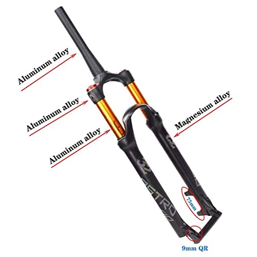 MJCDNB Horquilla Delantera de Bicicleta de montaña de aleación de magnesio 26/27,5/29 Pulgadas, Horquillas neumáticas de suspensión MTB, Accesorios de Bicicleta QR de 9mm