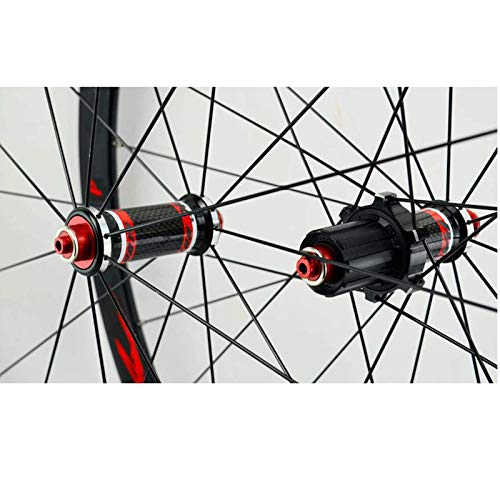 MNBV Juego de Ruedas de Bicicleta de Carretera de Fibra de Carbono 700C Juego de Ruedas de Ciclismo de tracción Recta (Delantera + Trasera) Llanta de aleación Mate de 40 mm Freno C/V de 7-11 ve