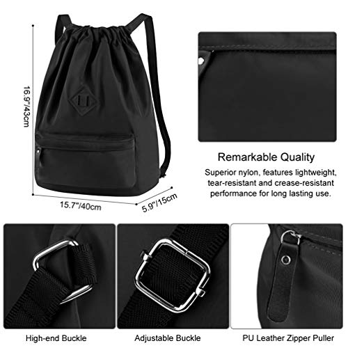 Mochila Cuerda Mujer Bolsa Hombre - Mochilas de Tela Cuerdas Bolso con Cordon Deporte Talega Saco para Playa Gimnasio Deportiva Yoga Adulto Unisex Grande Gymsack con Bolsillo (Aegro)