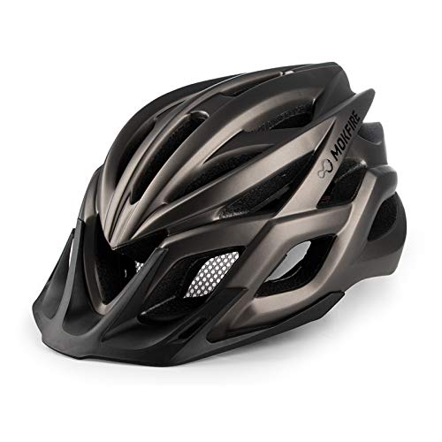 MOKFIRE Casco de Adulto para Bicicleta con luz USB Recargable, Casco de Bicicleta para Hombre y Mujer Bicicleta de Carretera y de montaña 57-62 CM