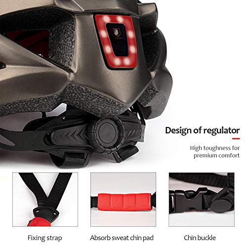 MOKFIRE Casco de Adulto para Bicicleta con luz USB Recargable, Casco de Bicicleta para Hombre y Mujer Bicicleta de Carretera y de montaña 57-62 CM