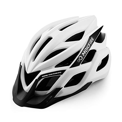 MOKFIRE Casco de Adulto para Bicicleta con luz USB Recargable, Casco de Bicicleta para Hombre y Mujer Bicicleta de Carretera y de montaña 57-62 CM