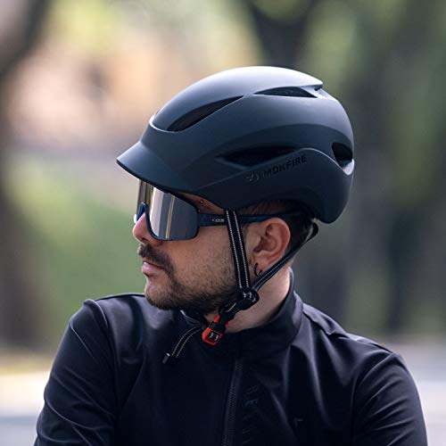 MOKFIRE Casco de Bicicleta para Adultos con luz de Seguridad Recargable USB y Correa reflectora, Casco de Bicicleta Urbano CPSC y Certificado CE para Adultos Hombres/Mujeres 57-61 cm