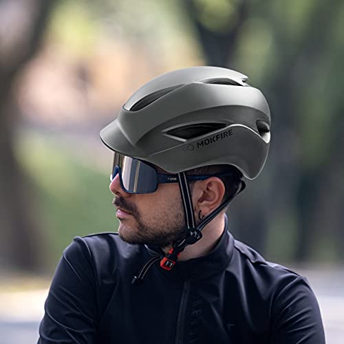 MOKFIRE Casco de Bicicleta para Adultos con luz de Seguridad Recargable USB y Correa reflectora, Casco de Bicicleta Urbano CPSC y Certificado CE para Adultos Hombres/Mujeres 57-61 cm