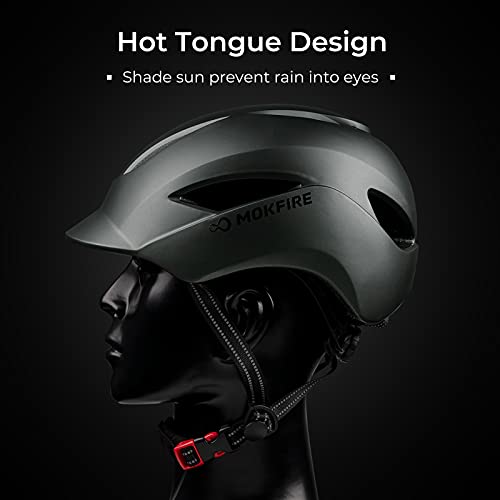 MOKFIRE Casco de Bicicleta para Adultos con luz de Seguridad Recargable USB y Correa reflectora, Casco de Bicicleta Urbano CPSC y Certificado CE para Adultos Hombres/Mujeres 57-61 cm