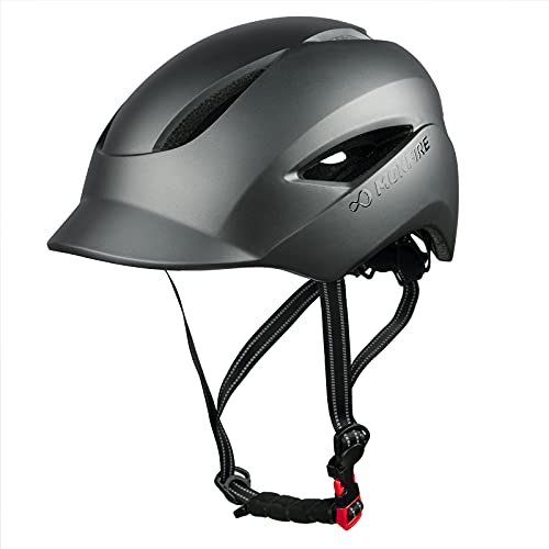 MOKFIRE Casco de Bicicleta para Adultos con luz de Seguridad Recargable USB y Correa reflectora, Casco de Bicicleta Urbano CPSC y Certificado CE para Adultos Hombres/Mujeres 57-61 cm