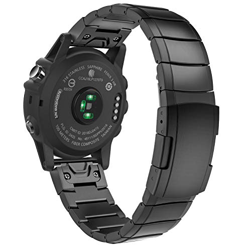 MoKo Correa Compatible con Garmin Fenix 6X/6X Pro/5X/5X Plus/3/3 HR/Quatix 6X/Enduro/Descent Mk2i/Mk2/Mk1/Tactix Bravo/Delta, 26mm Quick Fit Pulsera de Repuesto de Metal de Acero Inoxidable - Negro