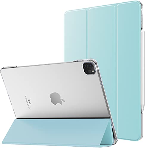 MoKo Funda Compatible con iPad Pro 12.9 2021 Tableta, Inteligente Trasera Transparente Ultra Delgado Función de Soporte Protectora Plegable Cubierta, Azul Claro