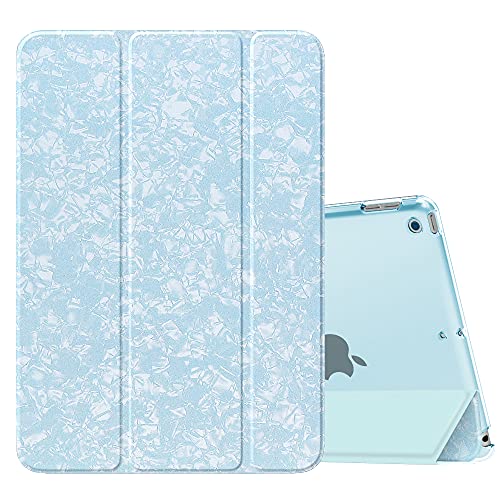 MoKo Funda para Nuevo iPad 9ª Generación 2021/iPad 8ª Generación 2020/7ª Gen 2019, iPad 10.2 Case, Ultra Delgada Cubierta Soporte Plegable Estuche Inteligente Trasera Transparente, Azul Cielo Moteado