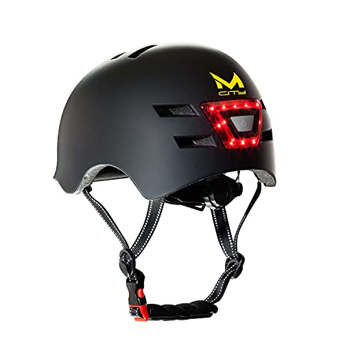 MOLTO| Casco con luz Frontal y Trasera LED para Adultos | Ideal para patinetes eléctricos, Bicicletas, Scooter o monopatín| Resistente y Duradero | Funciona con baterias Recargables