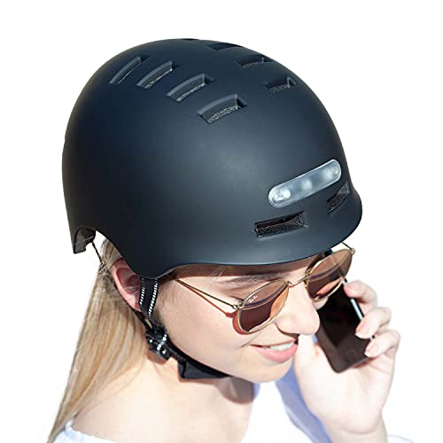 MOLTO| Casco con luz Frontal y Trasera LED para Adultos | Ideal para patinetes eléctricos, Bicicletas, Scooter o monopatín| Resistente y Duradero | Funciona con baterias Recargables