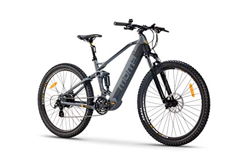Moma Bikes Bicicleta Eléctrica E-MTB 29" Full Suspension, Shimano 24vel, frenos hidráulicos, batería Litio 48V 13Ah (624Wh)