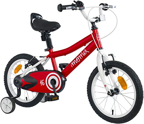 Moma Bikes - Bicicleta Infantil 16" con ruedines incluidos, Rojo, Talla Única