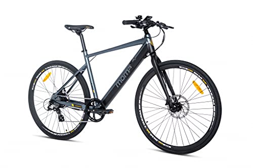 Moma bikes E-ROAD, Equipped Full Shimano, Frenos de disco Hidráulicos, Batería Litio SAMSUNG integrada y extraíble de 36V 10Ah