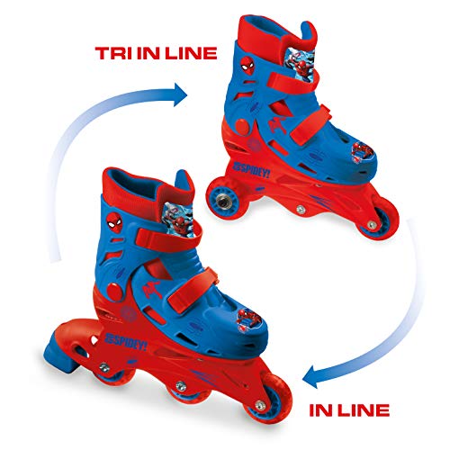 Mondo Toys – Marvel Spiderman – 3 en línea Skates – Patines de doble función ajustables – Ruedas de PVC – Roller niño/niña – Talla S/M 29/32 – 28631