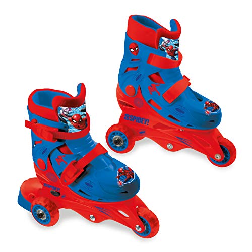 Mondo Toys – Marvel Spiderman – 3 en línea Skates – Patines de doble función ajustables – Ruedas de PVC – Roller niño/niña – Talla S/M 29/32 – 28631