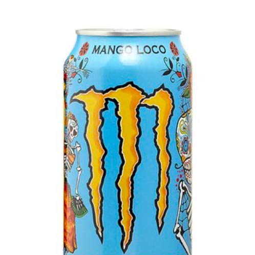 Monster Energy Mango Loco con zumo de mango, con ácido carbónico, paleta de bebidas energéticas 24 x 500 ml y adhesivo gratis