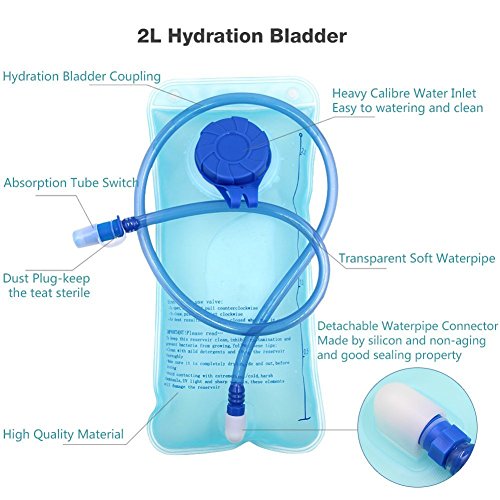 monvecle sistema de hidratación agua mochila mochila vejiga bolsa bicicleta/senderismo escalada bolsa + 2L hidratación vejiga, Unisex, Cyan