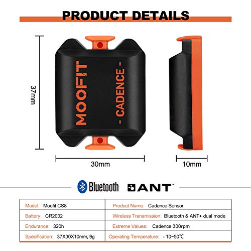moofit Sensor de Cadencia Ant+ Bluetooth Medidor de Cadencia Ciclismo Medir Cadencia de Pedaleo para iPhone, Android y ciclocomputadores