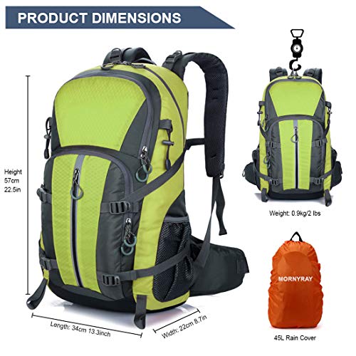 Mornyray Mochila Senderismo 40L, Mochila de Montaña Impermeable Mujer Hombre, Mochila de Viaje Trekking Acampada Caminar con Cubierta Lluvia (Verde)