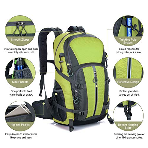 Mornyray Mochila Senderismo 40L, Mochila de Montaña Impermeable Mujer Hombre, Mochila de Viaje Trekking Acampada Caminar con Cubierta Lluvia (Verde)