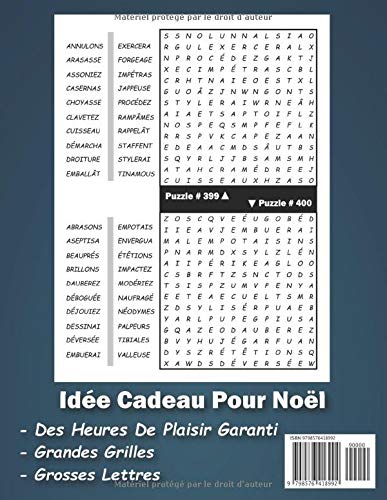 Mots Mêlés 400 Grilles: 8000 Mots Gros Caractères Avec Solutions | Livre de jeux de mots Pour Adultes | Idée Cadeau Noël pour Grand-Père, Grand-Mère, Femme, Homme