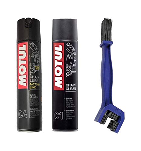 Motul - Kit de limpiador lubricante para cadena C4 400 ml + cepillo de limpieza para la cadena