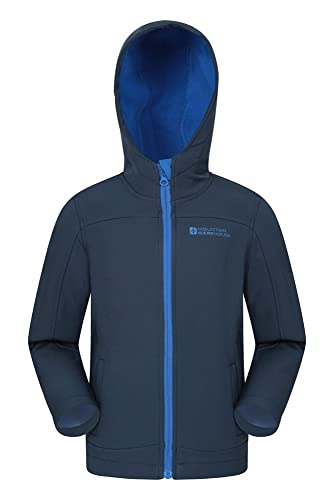 Mountain Warehouse Exodus Chaqueta Softshell para niño - Chaqueta Impermeable con Forro Polar, Cortavientos, Transpirable Trekking, montaña y Entretiempo Azul Marino 7-8 Años