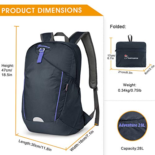 MOUNTAINTOP Mochila Plegable Unisex 28L Mochila Ligera Impermeable Mochila de Senderismo Ultraligera Mochila de Marcha Plegable Mochila para Deportes al Aire Libre Senderismo Bici Viajes Acampada