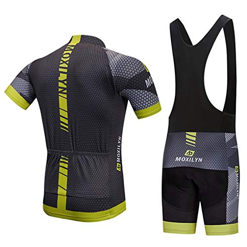 Moxilyn Ropa de Ciclismo para Hombre Traje de Bicicleta Conjunto de Verano Top + Bib Shorts Acolchados, Almohadilla de Asiento de Gel 9D para Montar En Bicicleta Conjunto Cómodo y De Secado Rápido