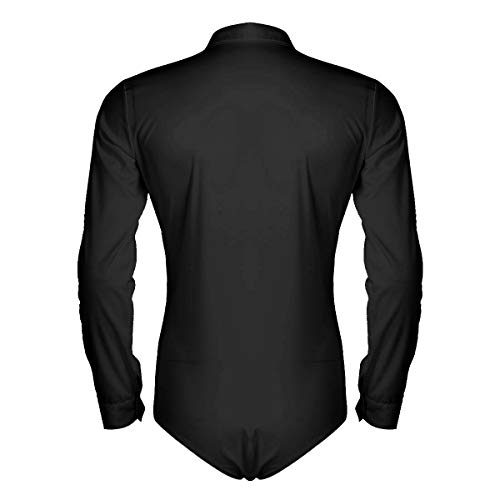 MSemis Camisa Baile Latino Maillot Clásico para Hombres Chicos Body Baile de Salón Camiseta de Danza Tango Samba Salsa Ropa Bailarín Competición Mangas Largas Negro X-Large