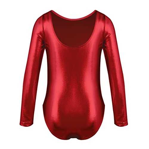 MSemis Maillot Brillante de Gimnasia Ritmica Niña Mono Elástico de Gimnasia Ritmica Maillot Manga Larga de Danza Ballet Disfraz de Bailarina Rojo 8-10 años