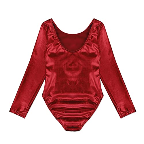 MSemis Maillot Brillante de Gimnasia Ritmica Niña Mono Elástico de Gimnasia Ritmica Maillot Manga Larga de Danza Ballet Disfraz de Bailarina Rojo 8-10 años