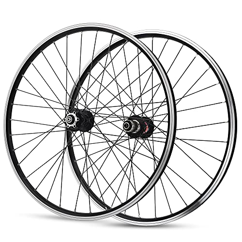 MTB Rueda Bicicleta 26 27.5 29 Pulgadas Llantas Aleación Doble Pared Freno Disco / V Juego Ruedas Bicicleta QR Bujes Rodamiento Sellados Casete 7-11 Velocidades 24H ( Color : Black hubs , Size : 26" )